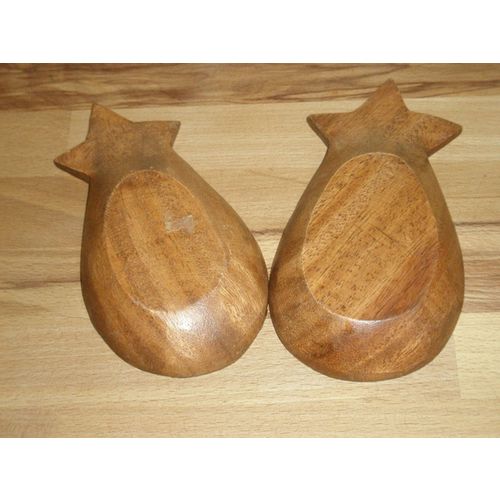 Two Vintage Hand Carved Wood Dishes