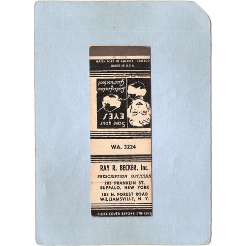 New York Williamsville Matchcover Ray R Becker Inc Prescription Optician 1~2449