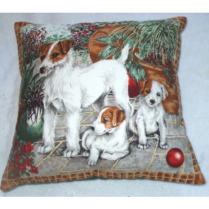 Jack Russel Mum and pups in the garden cushion pillow