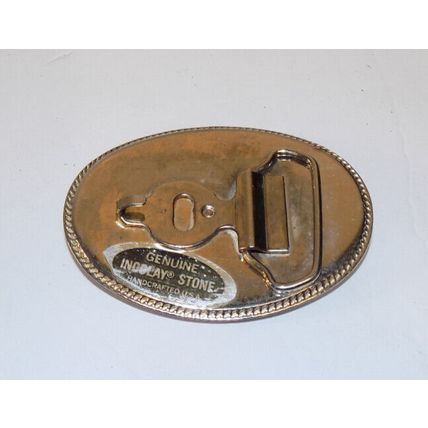 Genuine Incolay Belt Buckle Carved Stone Nautical Clipper Ship 4 Inch