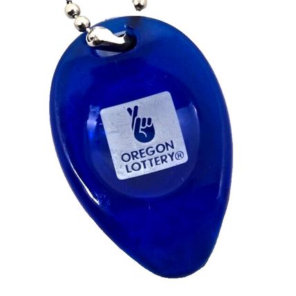 Blue Plastic Oregon Lottery Scratcher Advertising 1 1/2" Keychain Charm Purse