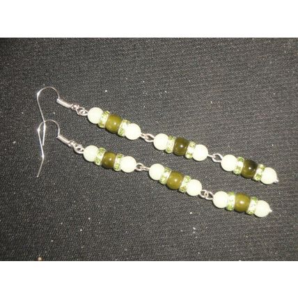 One off avocado & pale tea green crystal glass long drop earrings