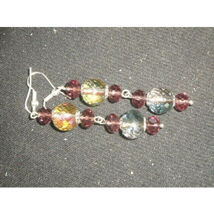 Extraordinary large purple green dichroic crystal glass long drop earrings
