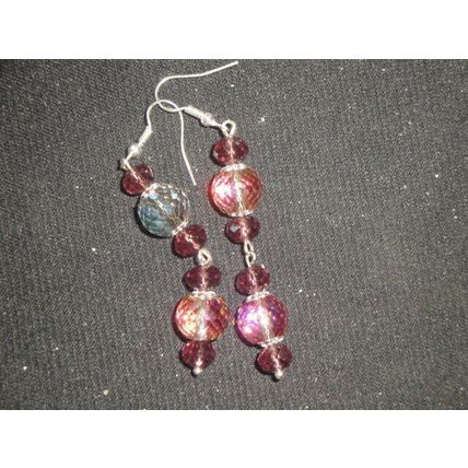 Extraordinary large purple green dichroic crystal glass long drop earrings