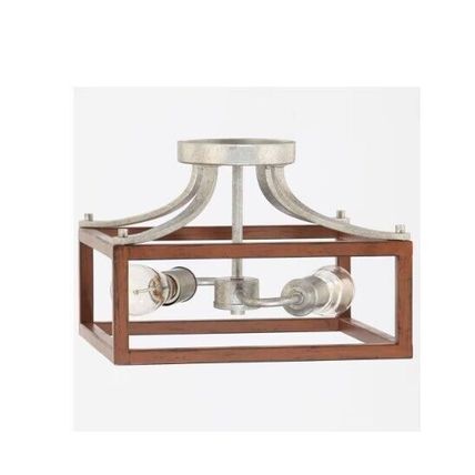 H B Boswell Quarter 12.5" 2-Lt Galvanized Semi-Flush Mount w/ Painted Wood
