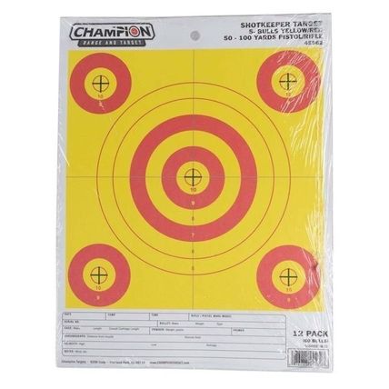 12-PACK Champion 5-Bullseye 50-100yd Pistol Rifle Shotkeeper Target