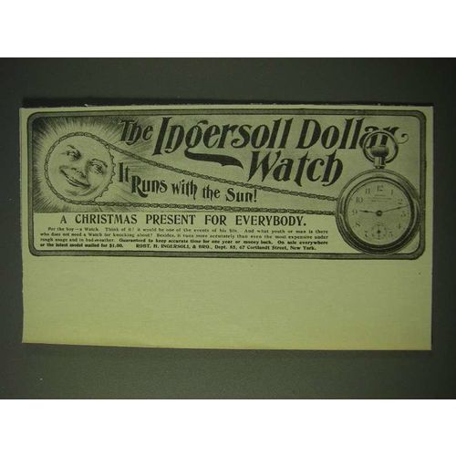 1900 Ingersoll Dollar Watch Ad - It runs with the sun!