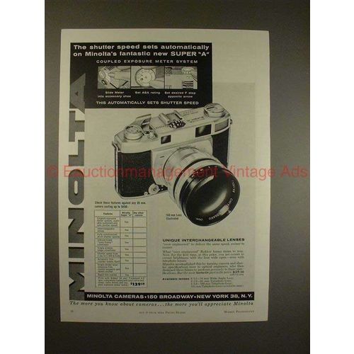 1958 Minolta Super A Camera Ad - Shutter Sets Automatic