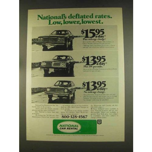 1976 National Car Rental Ad - Deflated Rates