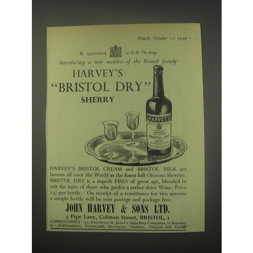 1949 Harvey's Bristol Dry Sherry Ad