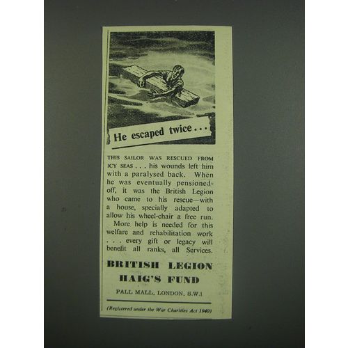 1949 British Legion Haig's Fund Ad - He escaped twice