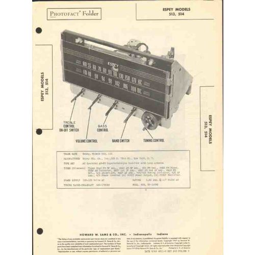 ESPEY models 513 514 AM FM radio tuner Sams Photofact manual