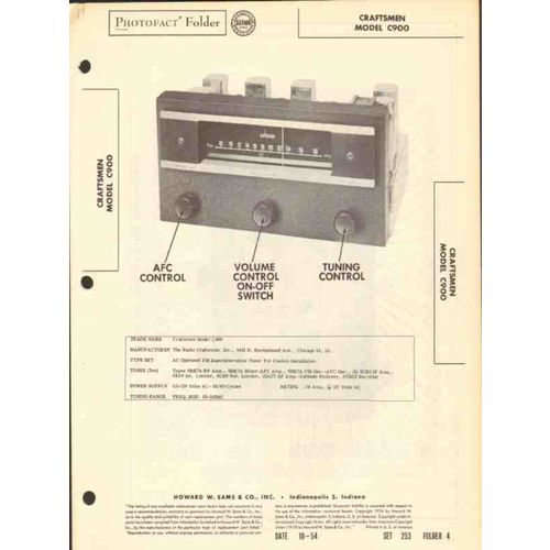 RADIO CRAFTSMEN model C900 FM tuner Sams Photofact manual
