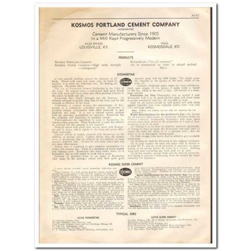 KOSMOS PORTLAND CEMENT COMPANY 1933 Kosmortar masonry vintage catalog