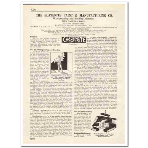 ELATERITE PAINT MFG COMPANY 1931 waterproofing bonding vintage catalog