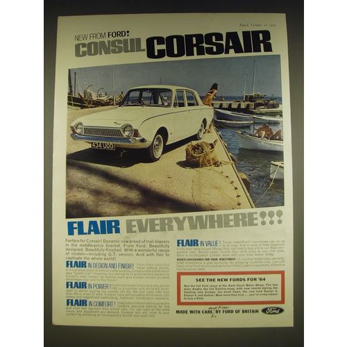 1963 Ford Consul Corsair Ad - New from Ford! Consul Corsair Flair Everywhere!