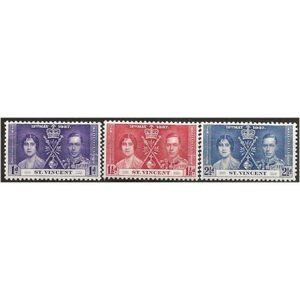 St Vincent 1937 Coronation Set SG146-148 Mounted Mint . .. .