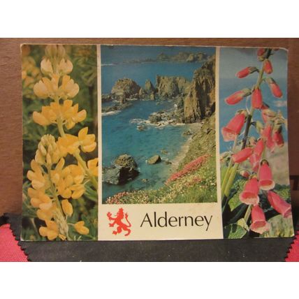 multiview, ALDERNEY, CHANNEL ISLES used postcard 1974 postmark =