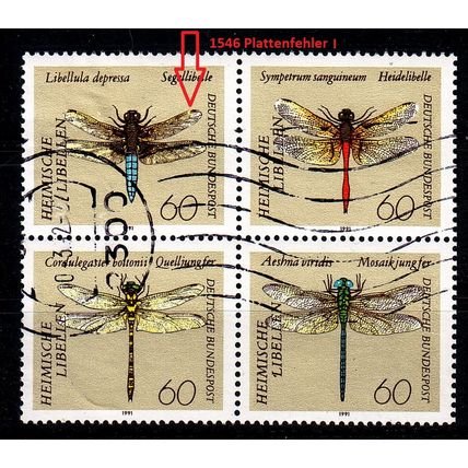 GERMANY BUND [1991] MiNr 1546-49 F27 4er ( O/used ) Tiere Plattenfehler