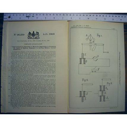 1903 Patent No. 26,259 Speed of Engines, Elektrizitats-Aktien-Gesellschaft
