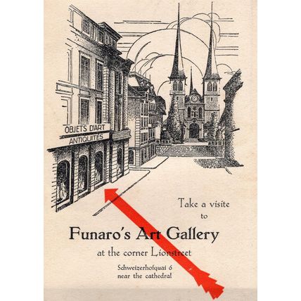Funaro's Art Gallery Lucerne Old Swiss Advertising Postcard Ephemera