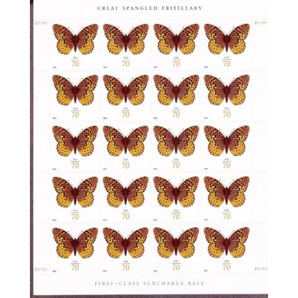 Great Spangled Fritillary Butterfly Sheet of Twenty 70 Cent Stamps Scott 4859