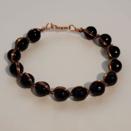 Handmade Wire Wrapped Black Faceted Bead Bracelet