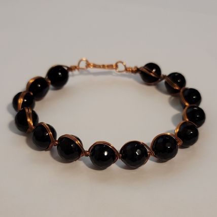 Handmade Wire Wrapped Black Faceted Bead Bracelet