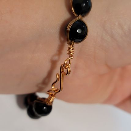 Handmade Wire Wrapped Black Faceted Bead Bracelet