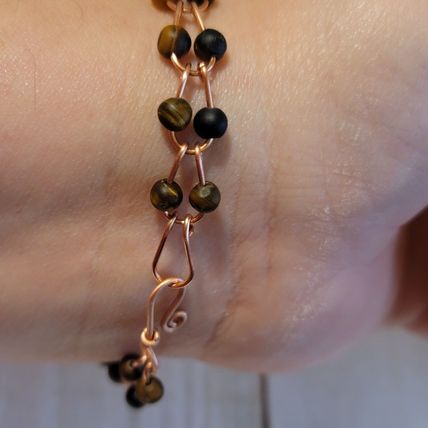 Handmade Copper Horse Shoe Link Tigers Eye Bracelet