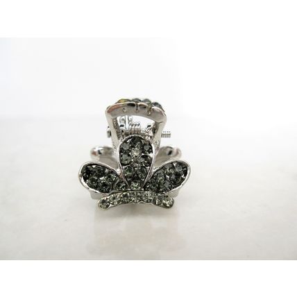 Small mini silver metal gray crystal flower crown hair claw clip bridal clip