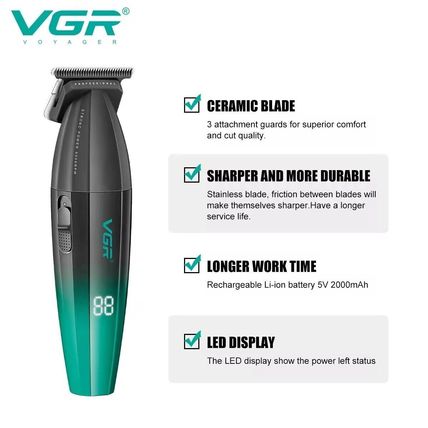 VGR Professional Hair Clipper V-906 9000RPM DLC Coating Blade LED Display USB
