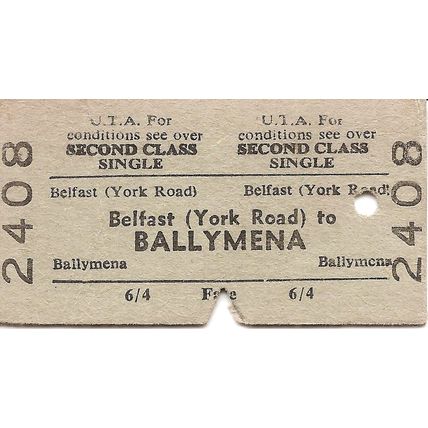 U.T.A. Edmondson Ticket - Belfast York Road to Ballymena