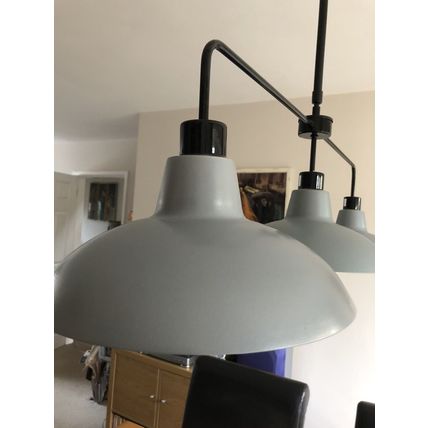 3 Way Industrial Style Metal Light In Black With Grey Shades ES (e27) Fittings