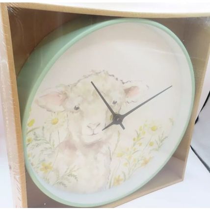 White Lamb Wall Clock Yellow Flowers 23.5 CM Time Home Decor