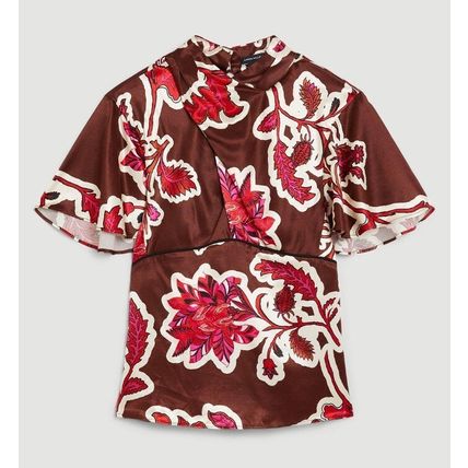 KAREN MILLEN Tall Batik Viscose Satin Angel Sleeve Woven Blouse BNWT