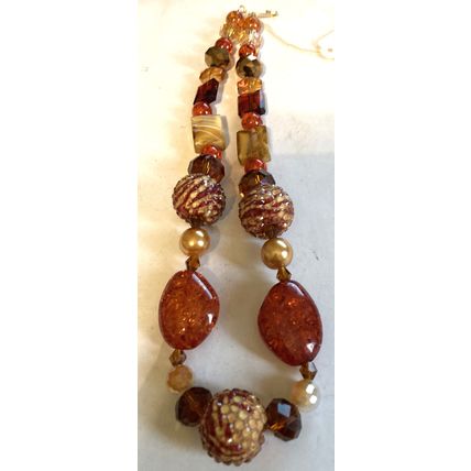 Orange Amber Beaded Necklace # 5029- 18"