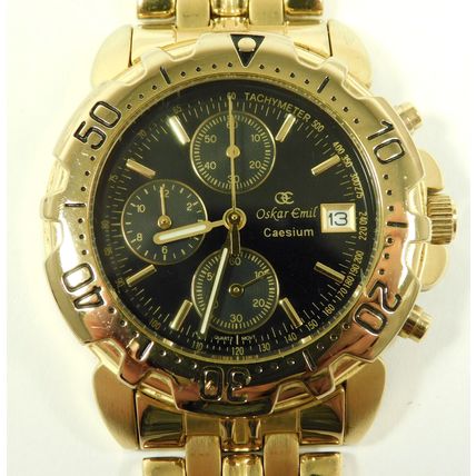 Working Oskar Emil Caesium Quartz 23ct GP Chronograph Wristwatch Ltd Edition