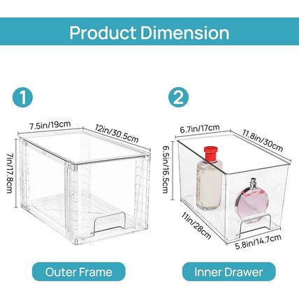 Vtopmart 4 Pack Large Stackable Storage Drawers,Easily Assemble Acrylic Bathroom