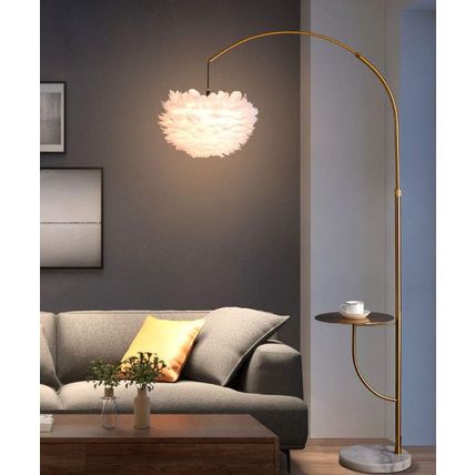 White Feather Floor Lamp with Table,Great Floor Light Height Adjustable (Gold)