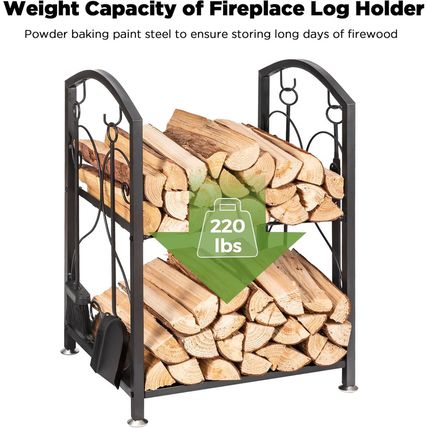 Sunolga Firewood Rack Indoor, 5-Piece Fireplace Tools Set 28 Inches Tall Firewoo