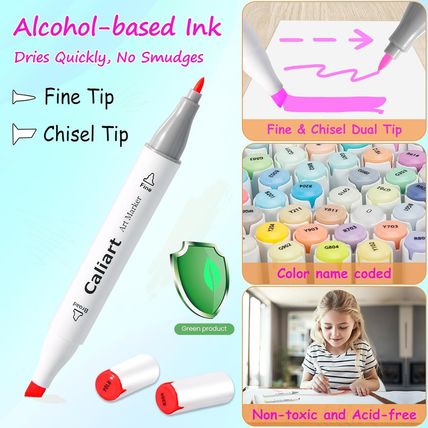 Caliart Markers, 100 Colors Dual Tip Art Markers Sketch Pens Permanent Alcohol B