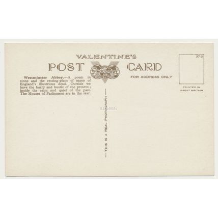 WEST TOWERS WESTMINSTER ABBEY LONDON RPPC 1930s. Valentines 209360
