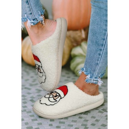 White Christmas Santa Clause Graphic Plush Slippers