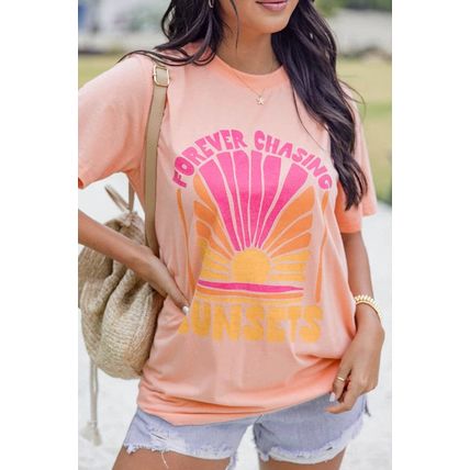 Pink FOREVER CHASING SUNSET Graphic T Shirt