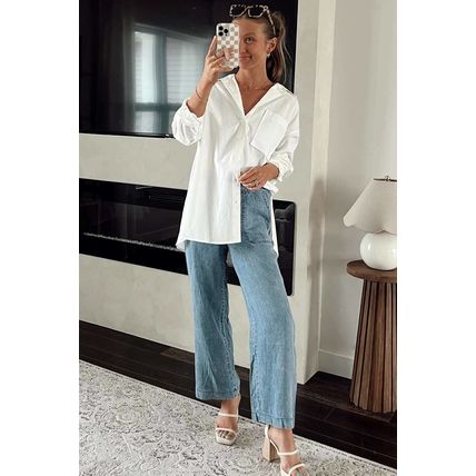 Myosotis Mineral Wash Drawstring Waist Loose Straight Denim Pants