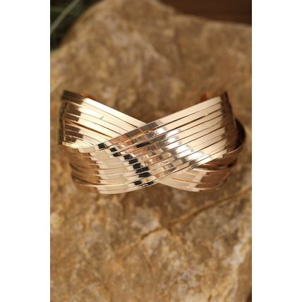 Gold Textured Crossover Metal Cuff Bracelet