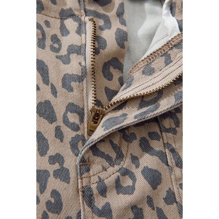 Khaki Leopard Printed Drawstring Waist Pocketed Wide Leg Jeans