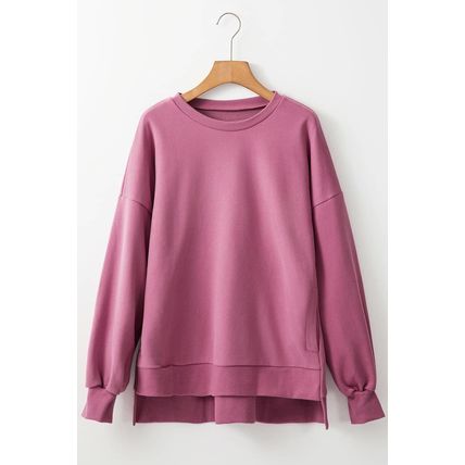 Valerian Solid Fleece Lined Drop Shoulder High Low Sweatshirt
