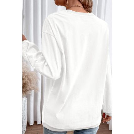 White Ribbed Corduroy Oversized Sweatshirt